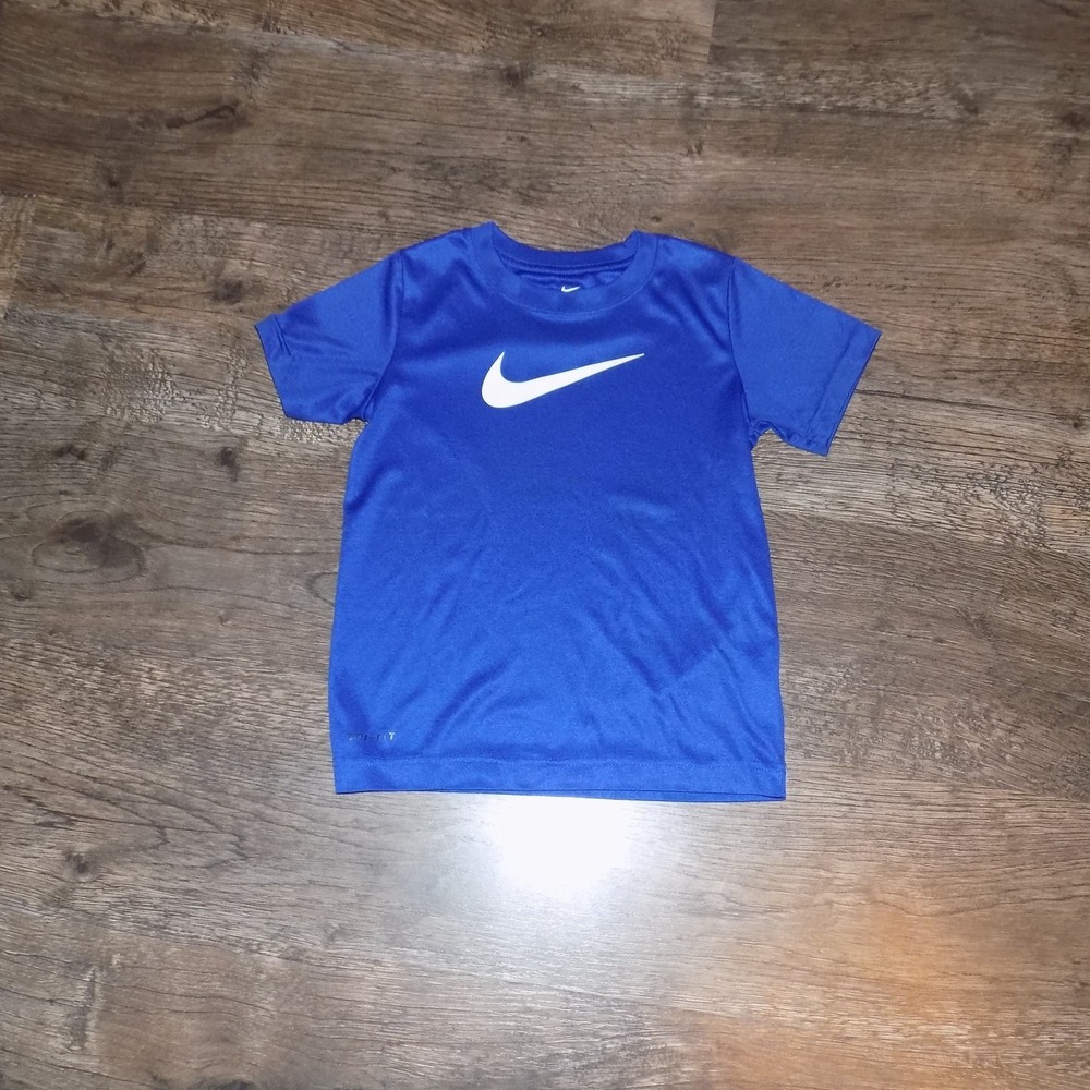 Nike Dri-FIT T-Shirt Boys Size 7 Royal Blue‎ Good Swoosh Athletic Cut